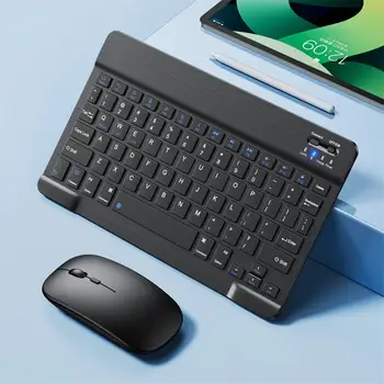 Безжична Клавиатура Мишка Мини Акумулаторна Bluetooth-съвместима Клавиатура От Алуминиева Сплав За Android и Ios и Windows PC Таблет